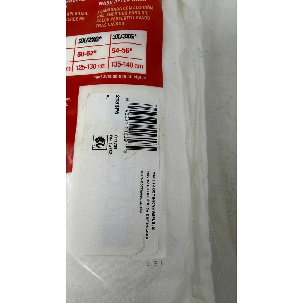 Hanes Mens 6 Pack White Crew Neck T-Shirts ComfortSoft Tagless XL 2135P6